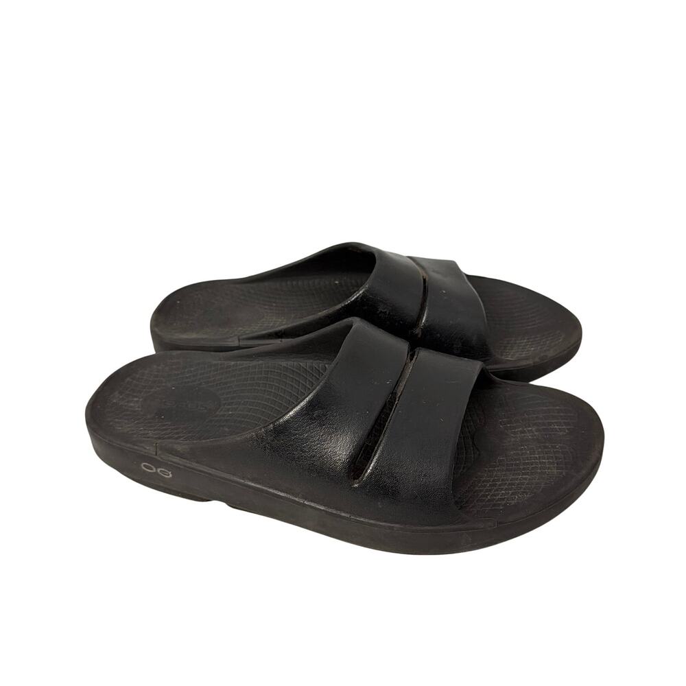 OOFOS OOahh Slides Mens Size 8 Black Recovery Slip On Sandals Comfort
